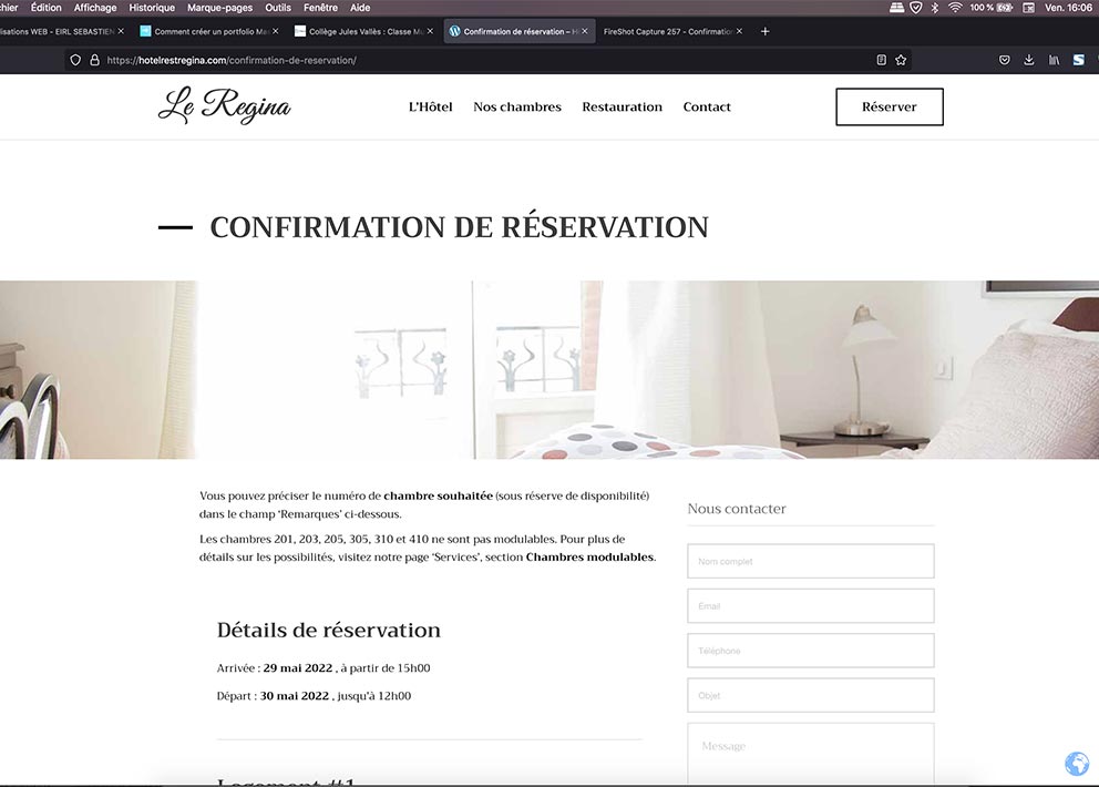 Site de l'Hôtel Restaurant Régina du Puy-en-Velay - EIRL SEBASTIEN DE VOS